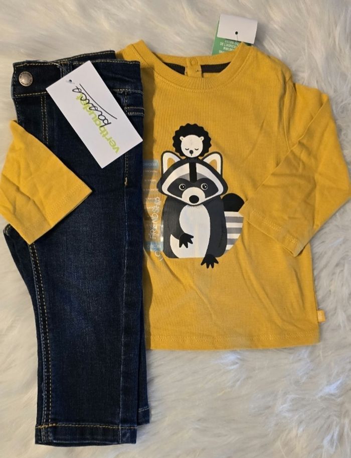 Neufs (non portés) 🏷🥰🤩 superbe ensemble teeshirt ml et jeans 6mois garçon 💙😍