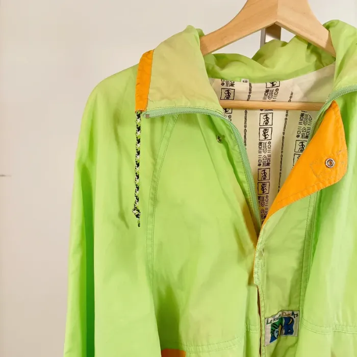 Veste coupe-vent vintage Le Temps des As vert fluo orange coton polyester 80s taille L A1475 - photo numéro 3