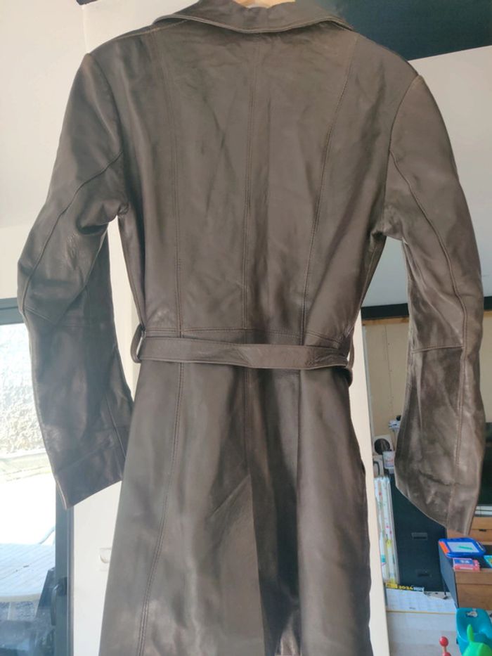 Blouson long en cuir ceinturé Also cuir vintage femme taille 38 - photo numéro 8