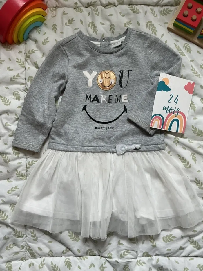 robe manches longues gris et blanc jupe tutu avec jupon 23 mois smiley - photo numéro 2