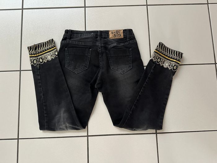 Jeans Slim noir effet usé taille 36 Desigual bas brodé et zip - photo numéro 6