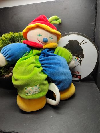 peluche musical clown k's kids bleu vert jaune rouge ancien vintage musique Tack