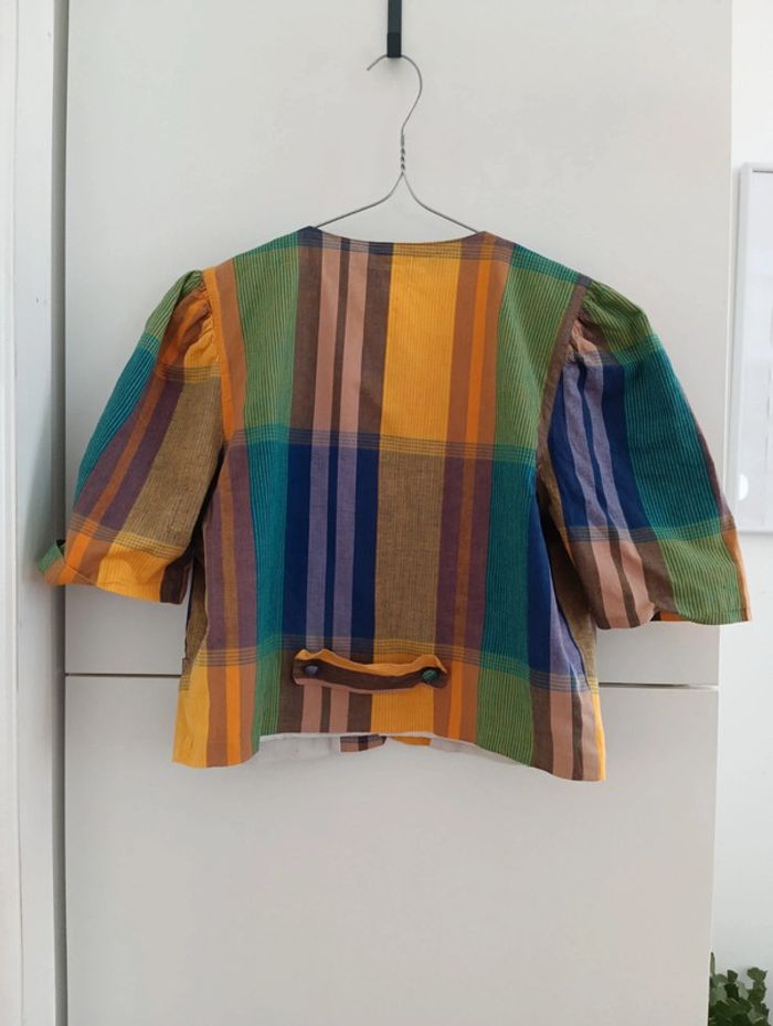 Petite veste vintage courte en coton carreaux style madras - photo numéro 7