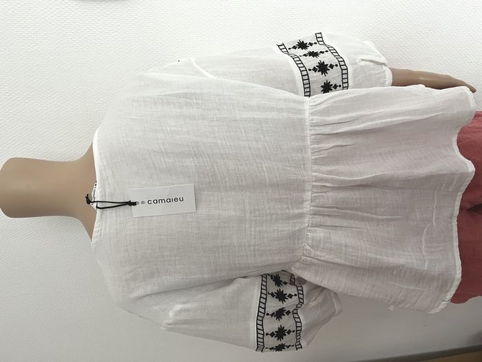 Blouse, tunique, chemisier blanc et noir taille XL, 100% coton - photo numéro 3