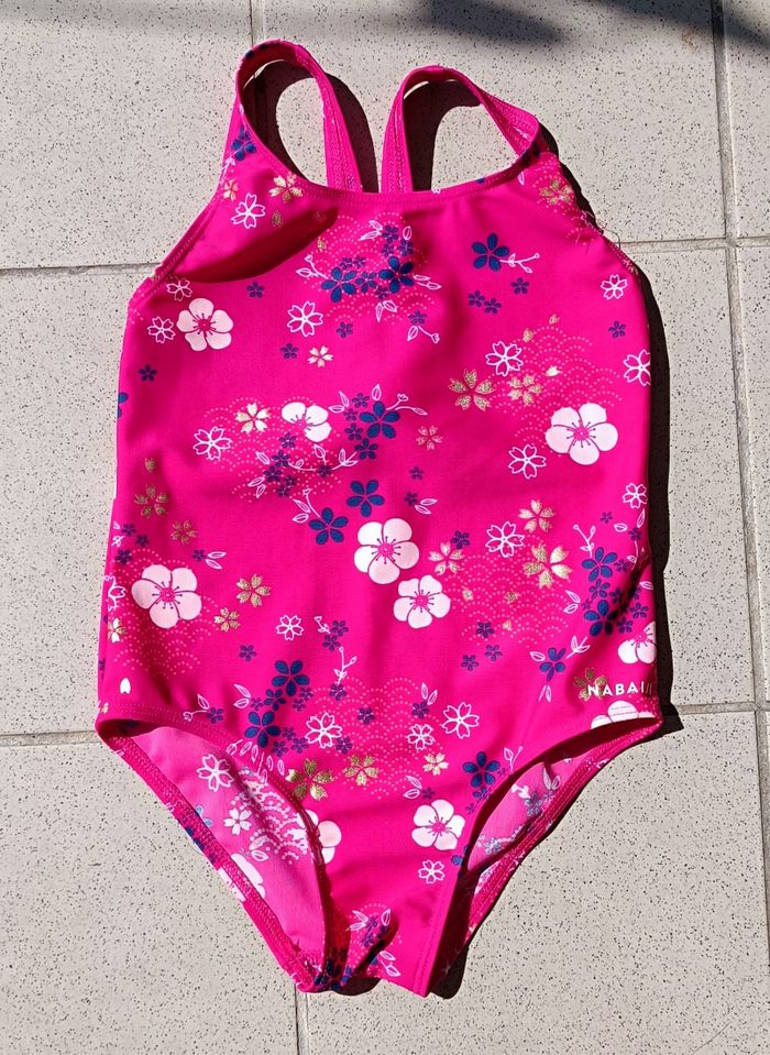 Maillot de bain 1 pièce Nabaiji fille rose imprimé fleurs 3-4 ans - photo numéro 4