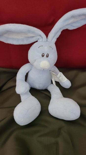 Lapin KIMBALOO doudou bleu et blanc à grands pieds