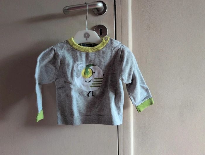 Pull bébé garçon intarsia oiseau - gris chine clair jacadi