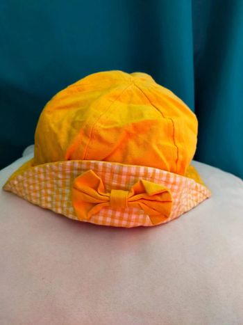 Bob jaune à carreaux vichy et nœud – 53 cm – 100 % coton