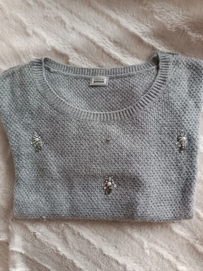 Pull gris strass - neuf sans étiquette - photo numéro 3