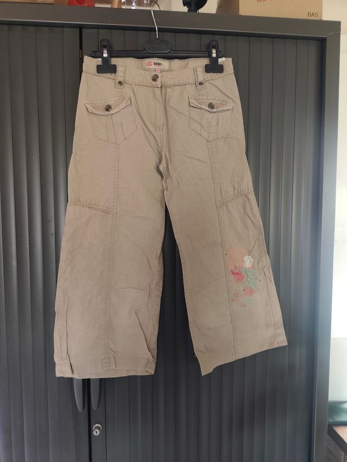 Pantalon large 12 ans beige shiny compagny réglable a la taille
