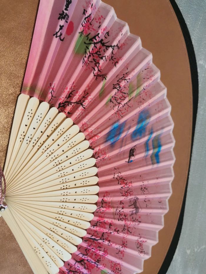 Éventail style japonais fleurs de cerisier rose - photo numéro 2