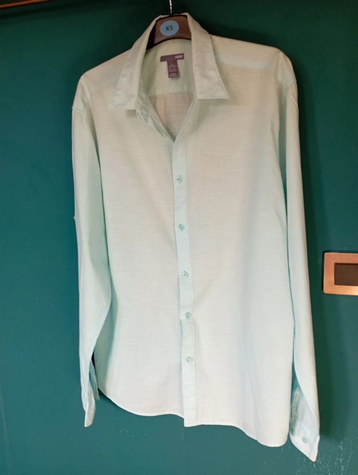 Chemise homme coton turquoise clair