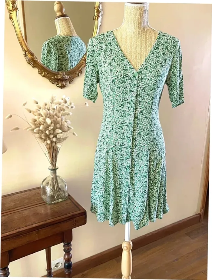 Robe Fleurie Verte - Monki - Taille XS - photo numéro 3