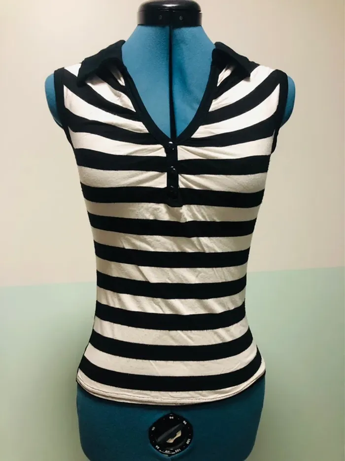 TEE shirt débardeur à rayures blanc et noir taille 1 - photo numéro 7