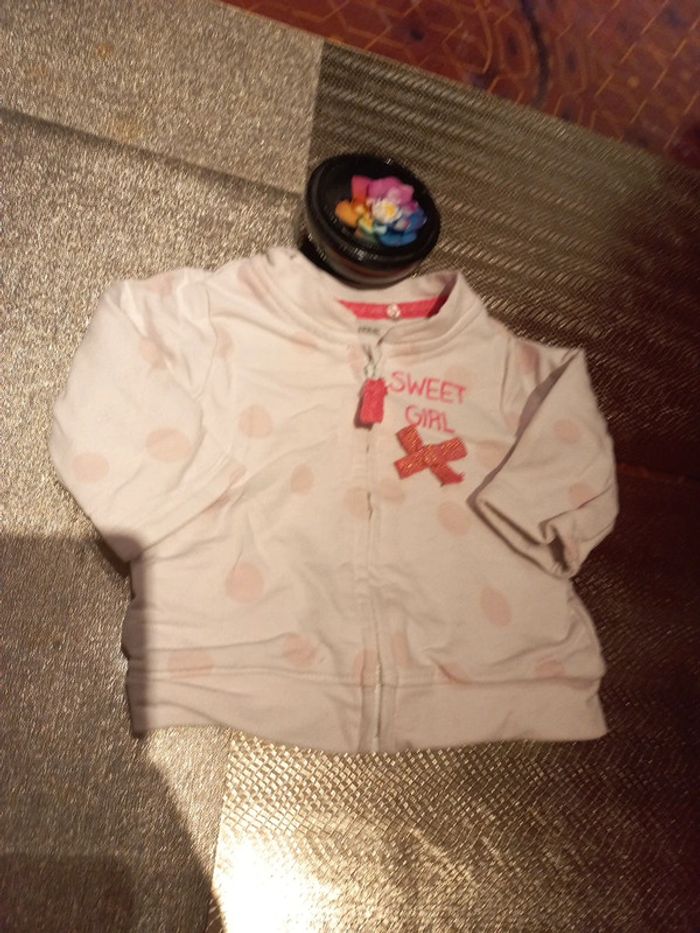 LOT 2 pulls chauds 1 mois, gilet capuche et sweat velour - photo numéro 3