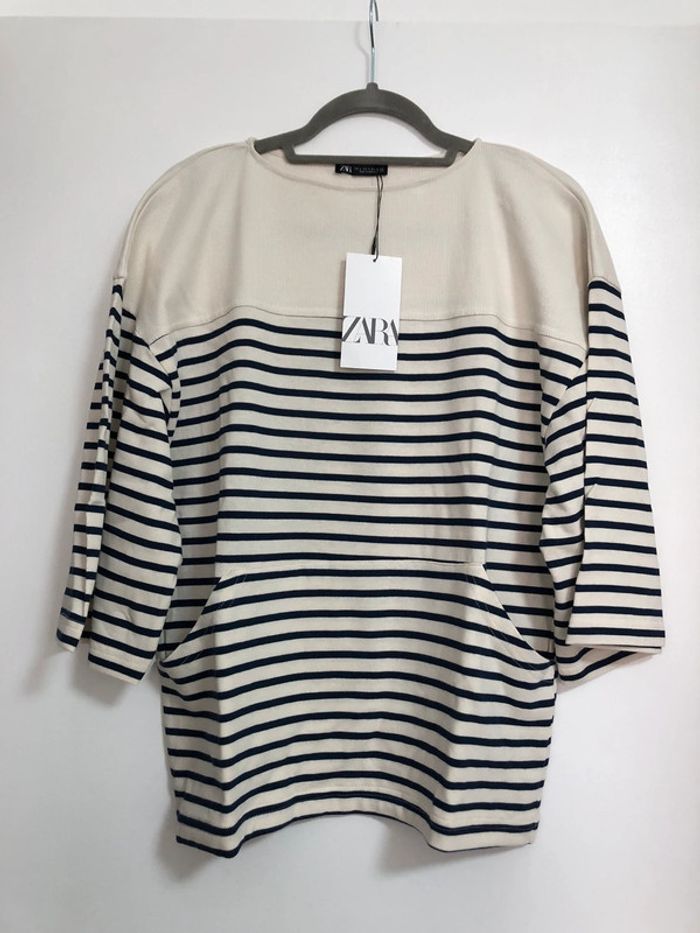 Superbe beau t-shirt heavy à rayures Zara neuf avec étiquette taille S - photo numéro 2