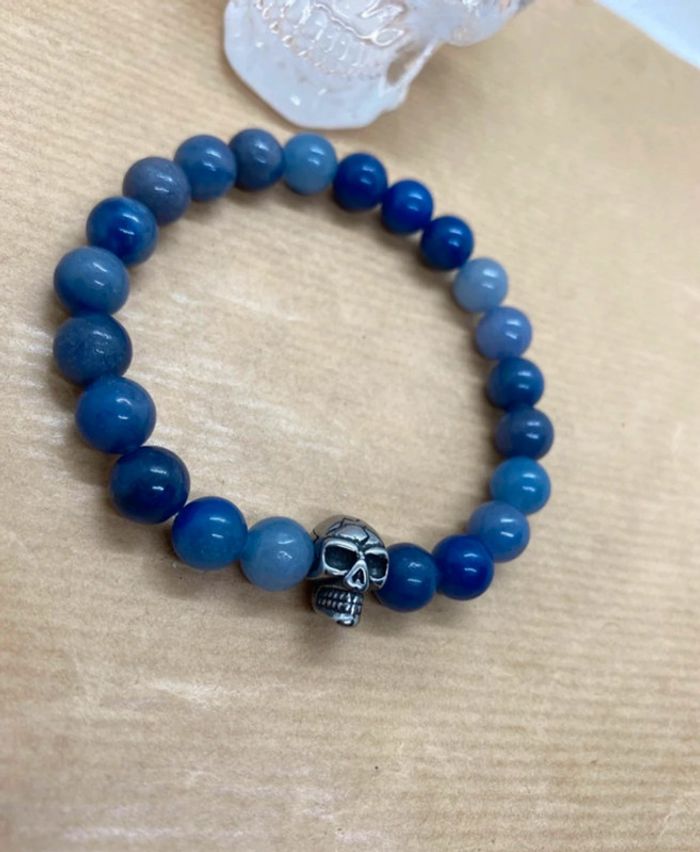 Bracelet aventurine bleu et étêté de mort 19,5 cm , lithothérapie - photo numéro 4
