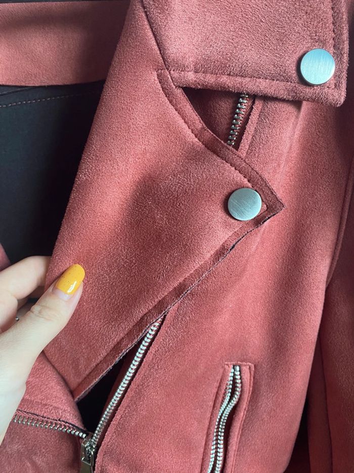 Blouson perfecto style biker en effet daim rose - photo numéro 3