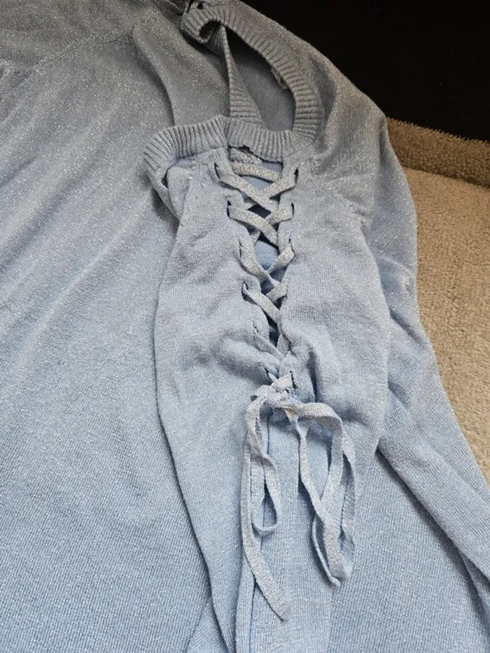 Pull bleu pailletté manches 3/4 - photo numéro 5