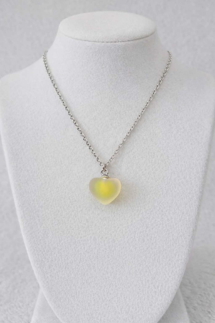 Collier Pendentif Cœur En Verre - Acier Inoxydable, Longueur 46-50 Cm, Collection 2023, Neuf