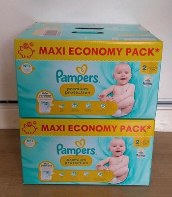 2 cartons de couches pampers premium taille 2