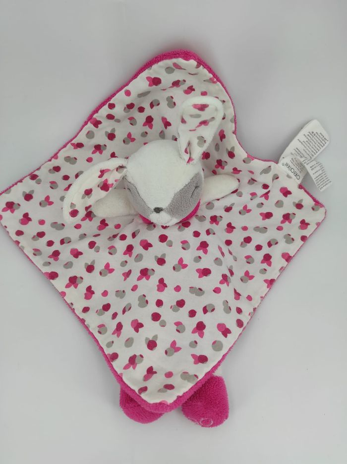 Doudou Plat Lapin Rose et Blanc Obaïbi - photo numéro 3