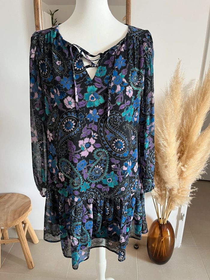 Robe fleurie noire et violette/bleue Promod - photo numéro 3