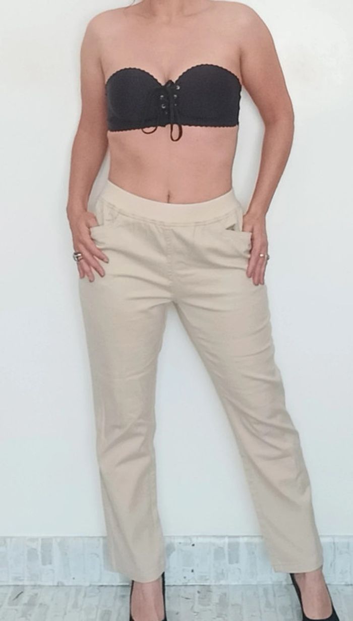 Pantalon casual beige basique intemporel T 40 - photo numéro 2