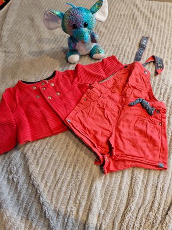 Ensemble gilet et salopette Obaïbi 6 mois rouge