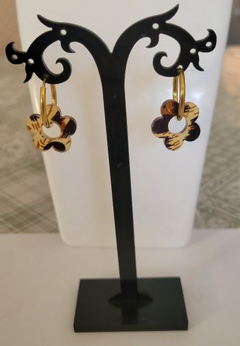 BOUCLES D'OREILLES ANNEAUX PAMPILLES FLEURS AMBRE FONCE ! NEUF ! ( modele 3)