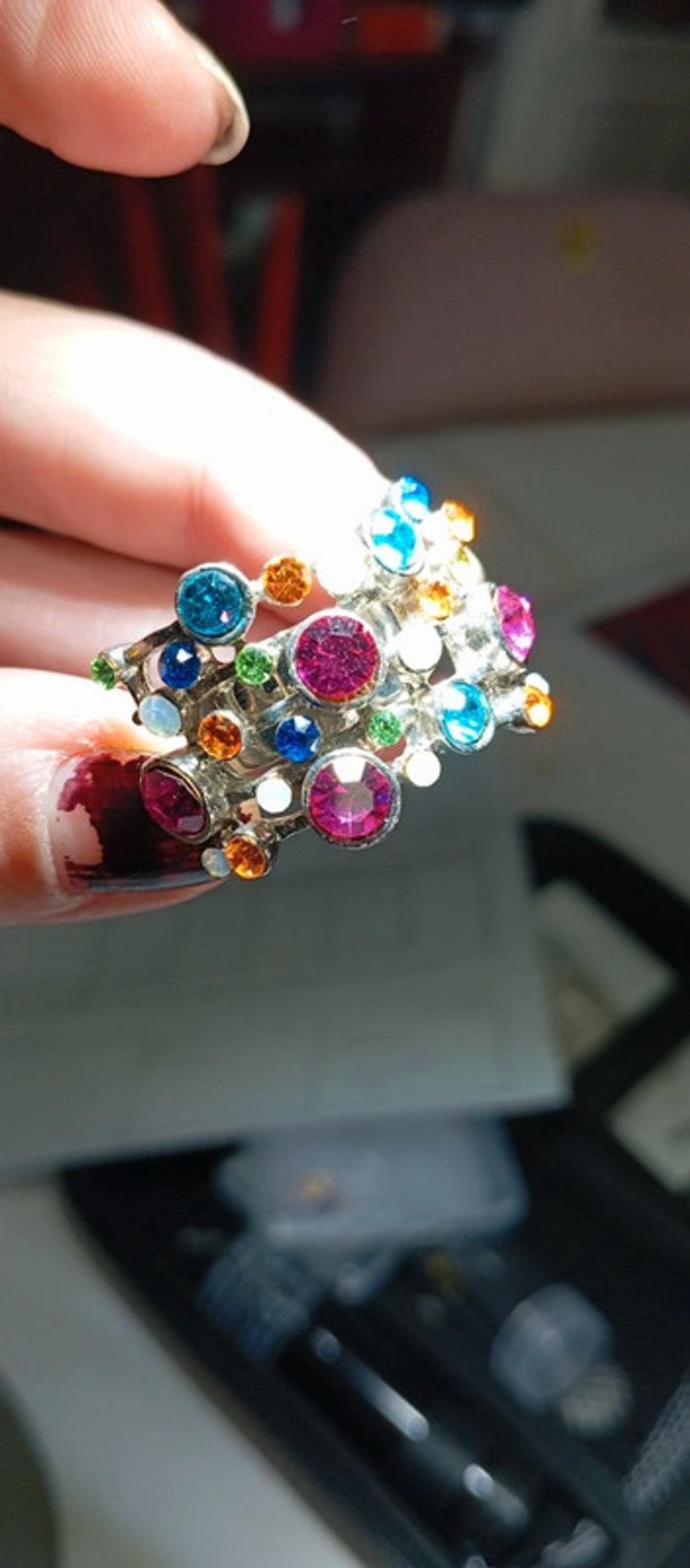 Bague multicolore strass réglable - photo numéro 3