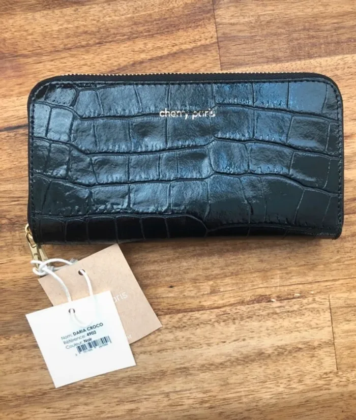 Portefeuille noir cherry paris croco