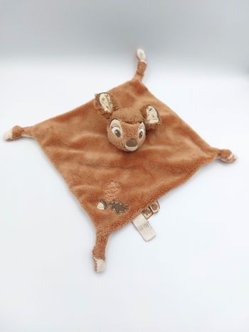 Doudou plat faon Bambi marron beige Disney gland feuille chêne