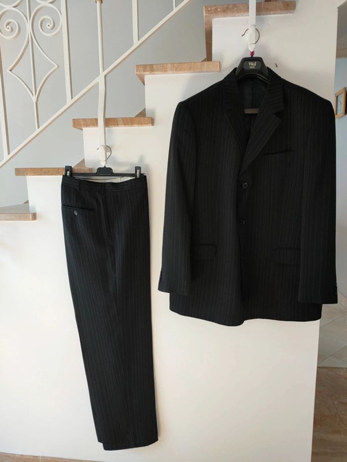 Costume deux pièces noir rayé homme taille 58 veste pantalon à pince 50 WEIL neuf