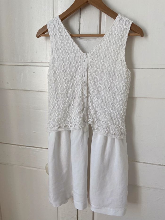 Robe en lin et dentelle blanc cassé Cyrillus 14 ans - photo numéro 2