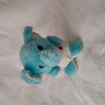 Peluche doudou éléphant bleu Hauteur 12 cm Vintage