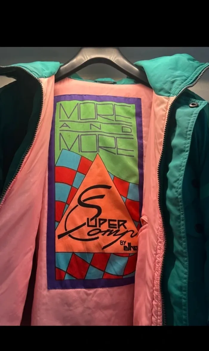 Veste vintage 90s Super Competition by Elho – Taille L – Vert/Rose - photo numéro 2