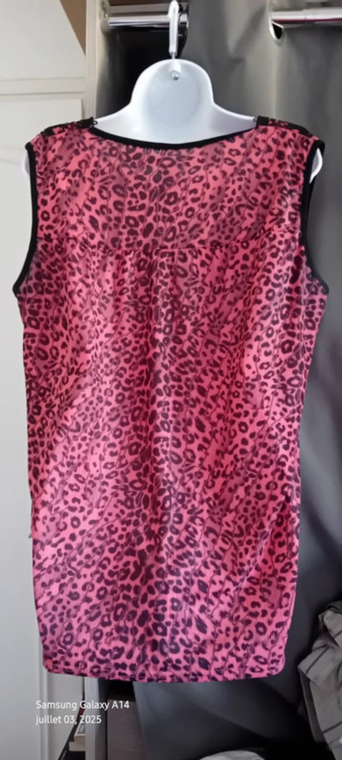 Tunique débardeur longue motif léopard avec broderies fuschia et noir femme XXL - photo numéro 4