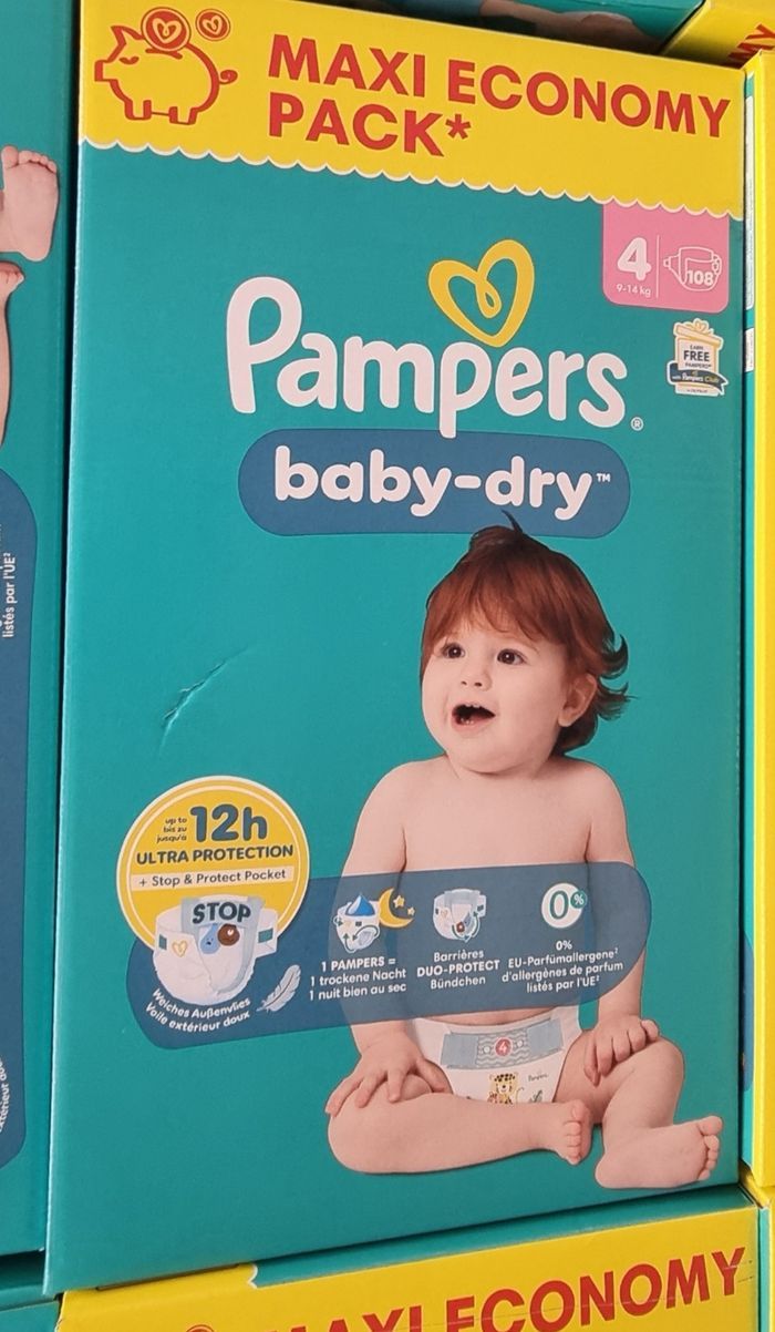 Pampers baby-dry T4, 9-14kg, 108 couches