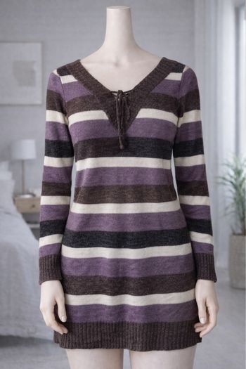 Robe hiver à rayure blanc marron violet taille 38 M