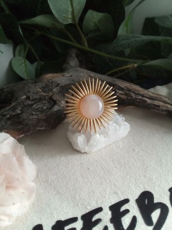 Bague pierre naturelle d'agate Sakura , acier inoxydable