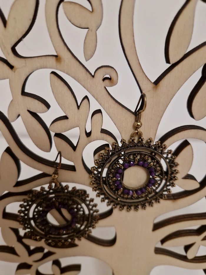 Boucles d'oreilles rond orientale cuivre violet - photo numéro 5