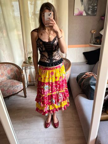 Jupe longue maxi skirt kitsch bohème champêtre fleurie hippie bohemian