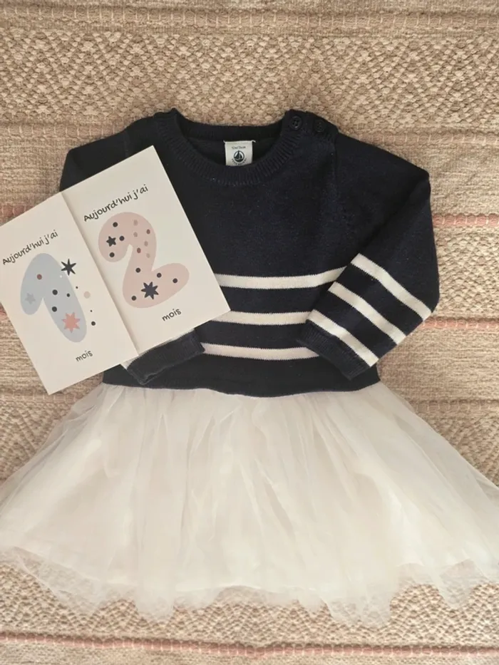 Robe marinière bleu et blanc pull et tutu en voile 12 mois Petit Bateau