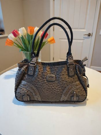 sac à mains de la marque Francinel en simili cuir d'autruche marron