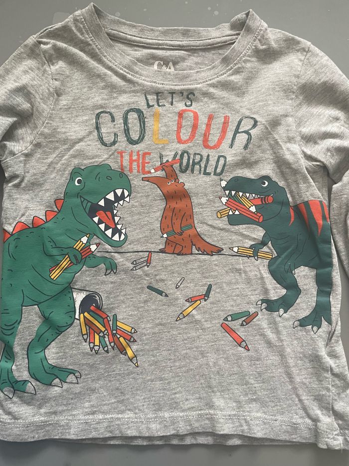 Tee-Shirt garçon T 3 ans C&A gris avec dessins dinosaures colorés - photo numéro 4