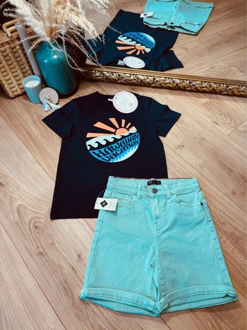 Taille 7-8 ans ensemble 2 pièces été garçon TAO TEx bleu marine et vert * soleil * 💚