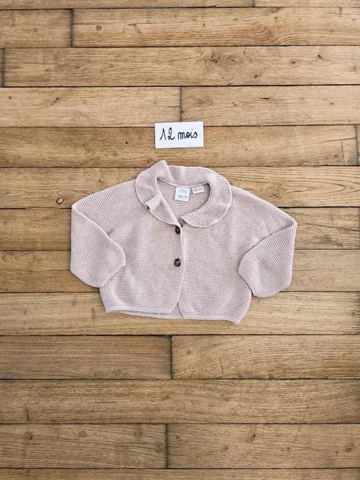 Gilet à boutons rose clair col claudine Zara 12 mois 1 an
