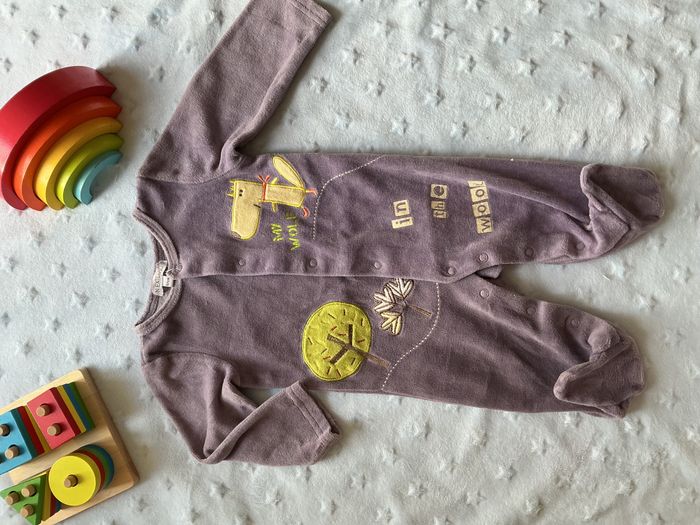 pyjama grenouillère en veloours violet mixte ouverture devant 3 mois in extenso - photo numéro 3