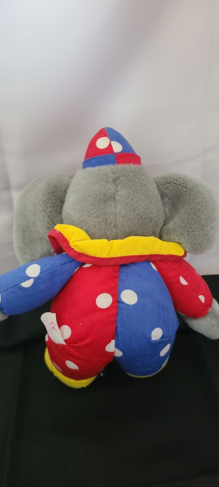 elephant jemini doudou gris rouge bleu jaune a pois peluche - photo numéro 4